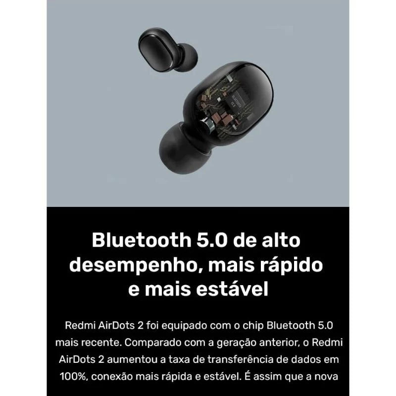 Fone ouvido Xiaomi Redmi Airdots 2 sem Fio Bluetooth 5.0